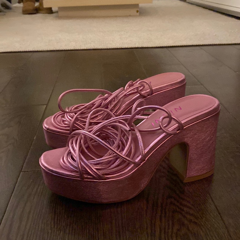 Pink Metallic Lace Up Platform Heels From Ninni